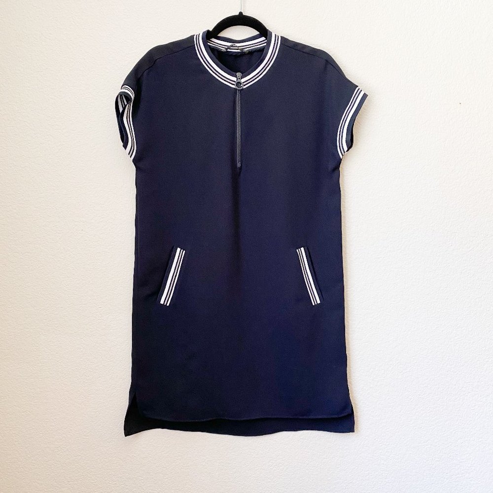 Zara Navy Dress w/ Zipper and Striped Details